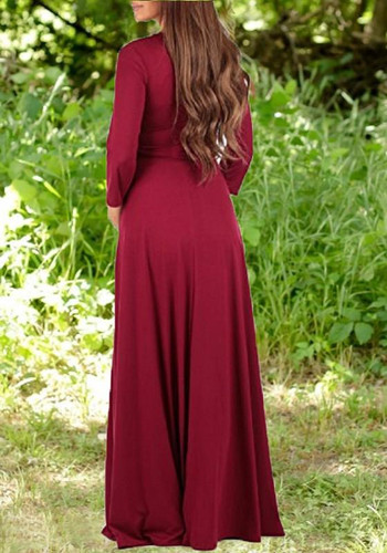 Burgundy Sashes Draped V-neck Maternity Banquet For Babyshower Elegant Party Maxi Dress