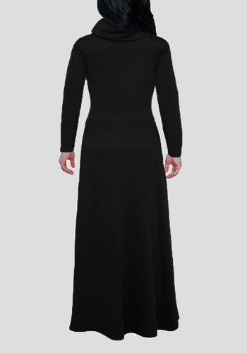 Black Striped Draped Side Slit Cowl Neck Casual Maxi Dress