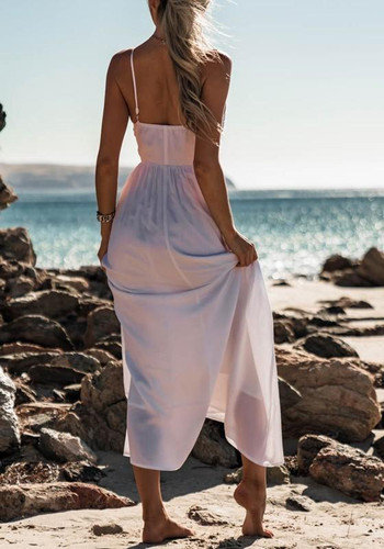 White Cut Out Draped Knot Spaghetti Strap Flowy Bohemian Beachwear Party Maxi Dress