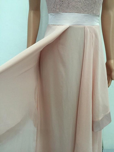 Pink Patchwork Lace Irregular Grenadine Zipper Homecoming Party Maxi Dress For Wedding