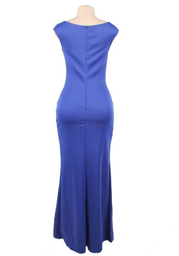 Blue Patchwork Grenadine Sequin Slit Prom Evening Party Maxi Dress
