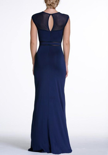 Navy Blue Patchwork Irregular Grenadine Round Neck Sleeveless Maxi Dress