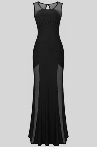 Black Patchwork Irregular Round Neck Sleeveless Maxi Dress