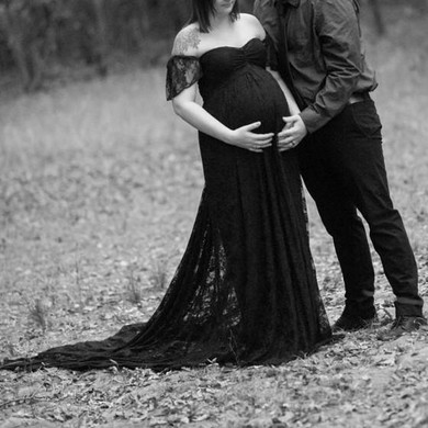 Black Lace Draped Ruffle Off Shoulder Maternity For Babyshower Elegant Party Maxi Dress