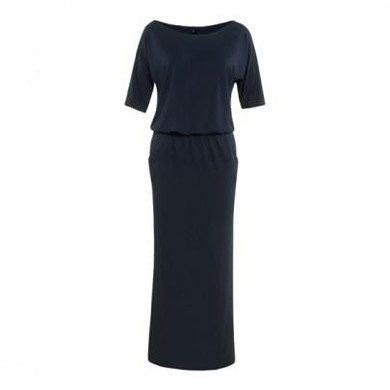 Black Plain Pockets Side Slit Round Neck Maxi Dress