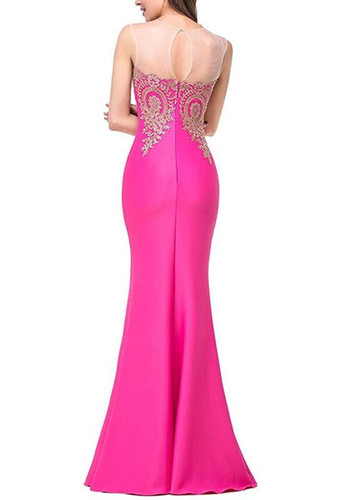 Casual Rose Carmine Patchwork Cut Out Mermaid Sleeveless Maxi Dress