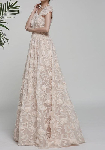 Casual Apricot Patchwork Asymmetric Shoulder Pleated Print Elegant Maxi Dress