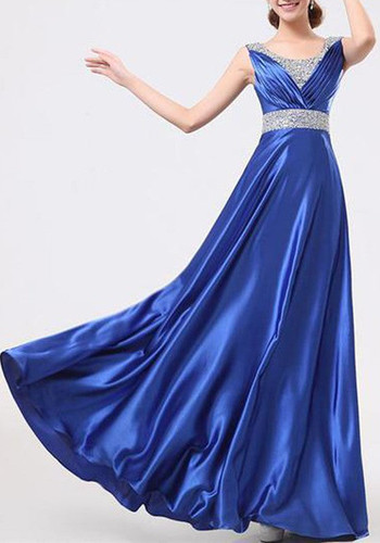 Casual Blue Patchwork Draped Sequin V-neck Sleeveless Elegant Maxi Dress