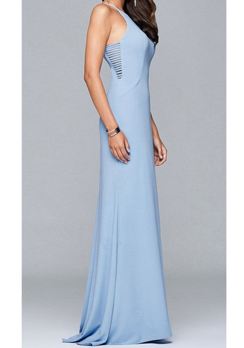 Casual Blue Cut Out Draped Zipper Round Neck Sleeveless Maxi Dress