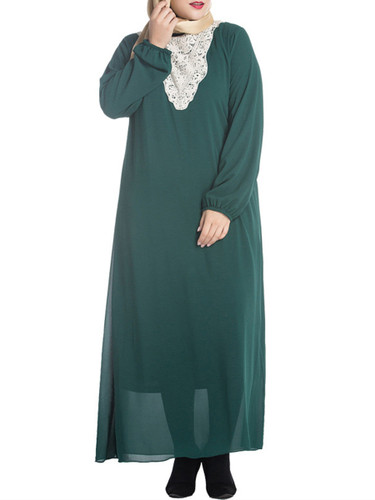 Casual Decorative Lace Round Neck Chiffon Plus Size Midi & Maxi Dress