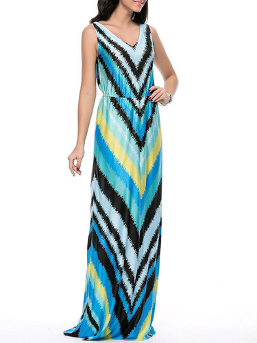 Casual Glamorous Deep V-Neck Striped Maxi Dress Casual Glamorous Deep V-Neck Striped Maxi Dress