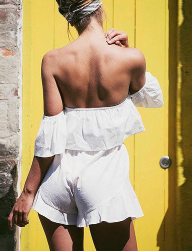 Casual Sexy Bateau Flounce Street Style Backless Off Shoulder Romper Casual Sexy Bateau Flounce Street Style Backless Off Shoulder Romper