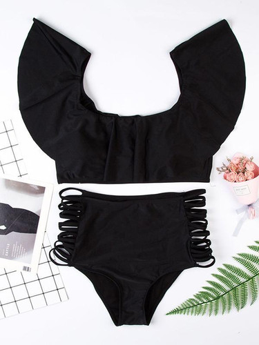 Off-the-shoulder Hollow Bottom Bikinis Swimwear