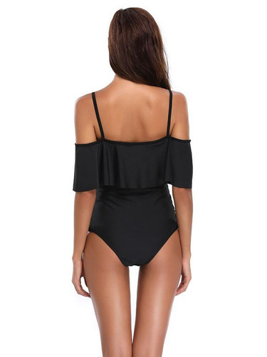 Sexy Solid Off Shoulder One-piece Swimwear