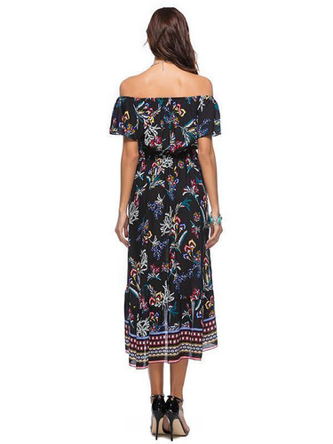 Asymmetric Off-the-shoulder Bohemia Midi Dress