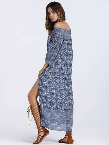 Off-the-shoulder Split-side Maxi Dress