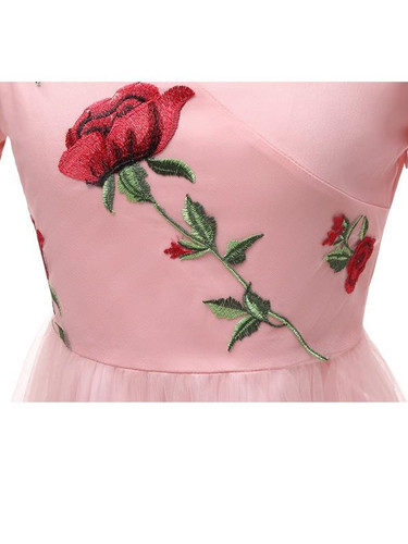 New Pink Floral Off Shoulder Embroidery Grenadine Pleated Tutu Mexican Elegant Homecoming Party Midi Dress New Pink Floral Off Shoulder Embroidery Grenadine Pleated Tutu Mexican Elegant Homecoming Party Midi Dress