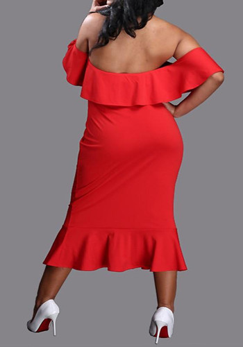 Nacarat Bandeau Ruffle Boat Neck Off Shoulder Mermaid Backless Midi Dress Nacarat Bandeau Ruffle Boat Neck Off Shoulder Mermaid Backless Midi Dress