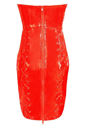 Red Bandeau PU Leather Off Shoulder Backless Vinyl Latex Clubwear Party Mini Dress Red Bandeau PU Leather Off Shoulder Backless Vinyl Latex Clubwear Party Mini Dress