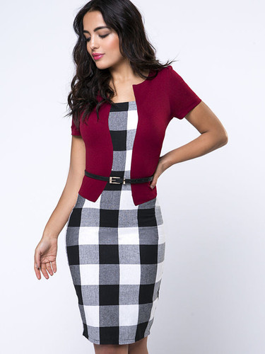 Casual Color Block Plaid Office Elegant Bodycon Dress