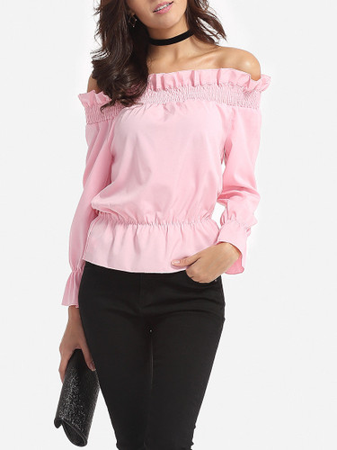 Casual Plain Falbala Chic Off Shoulder Blouse