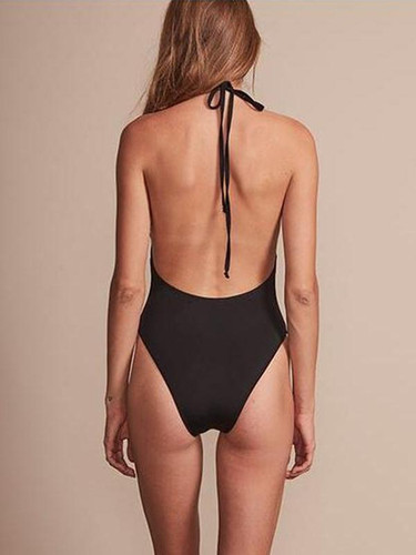 Halterneck Backless One-Piece Bikini Swimwear
