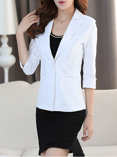 Casual Notch Lapel Single Button Plain Cuffed Sleeve Blazer