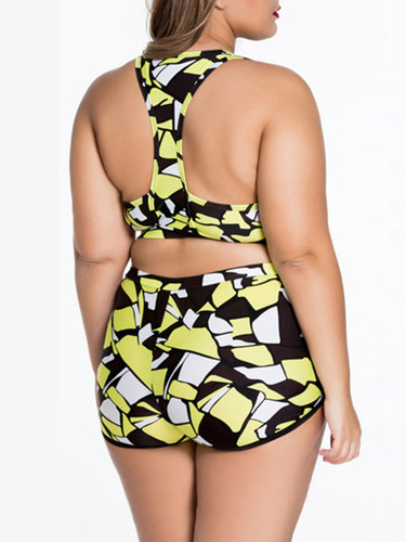 Casual Racerback Color Block Plus Size Swimwear
