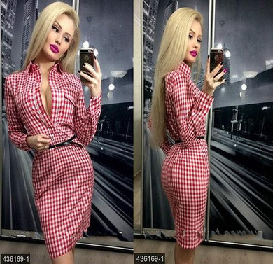 Red Plaid Pockets Turndown Collar Fashion Midi Dress