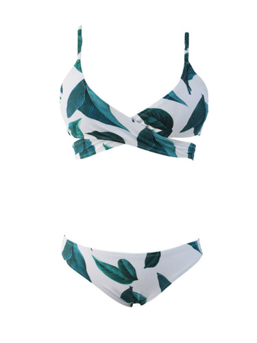 Casual Strappy Leaf Printed Spaghetti Strap Swimwear