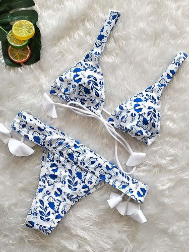 Sexy Lace Up Printed Bikinis Swimwear