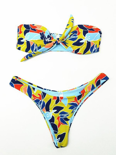 Sexy Bowknot Printed Bikinis Swimwear