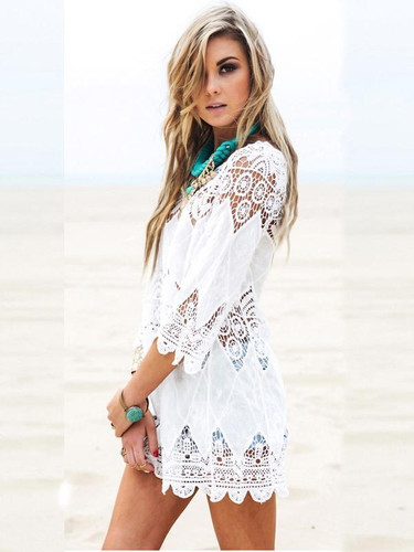 White Hollow Crochetgo Bikini Cover-Ups