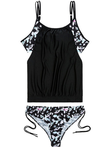 Casual Spaghetti Strap Cutout Swimwear In Floral Printed