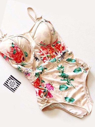 Casual Sexy Halter Floral Print One Piece Bikini