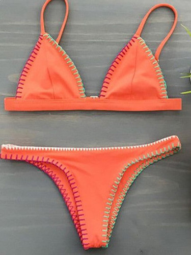 Casual Orange Sexy Triangle Bikini Set