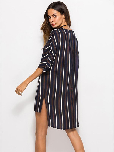 Loose Plus Size Striped Fashion Lace-up Blouse