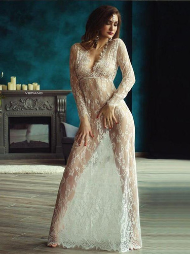 Sexy Lace Deep V-neck Floor Maxi Dress