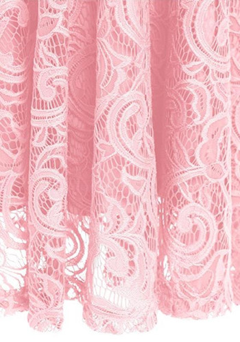 Light Pink Pleated Lace Belt Tutu V-neck Elegant Party Midi Dress