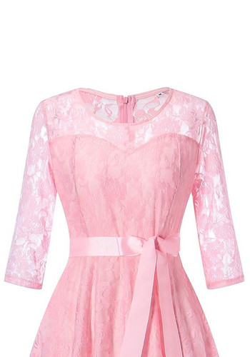 Pink Lace Draped Bow Tutu Elegant Vintage Party Midi Dress