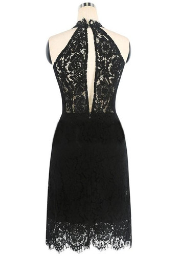 Black Plain Lace Sleeveless Fashion Slim Midi Dress