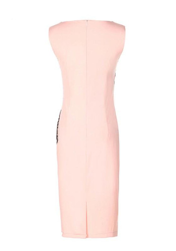 Pink Plain Patchwork Lace Square Neck Fashion Slim Midi Dress
