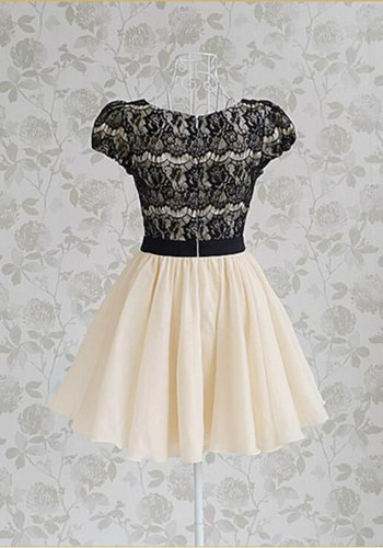 Casual Black Patchwork Pleated Lace Bow Square Neck Mini Dress