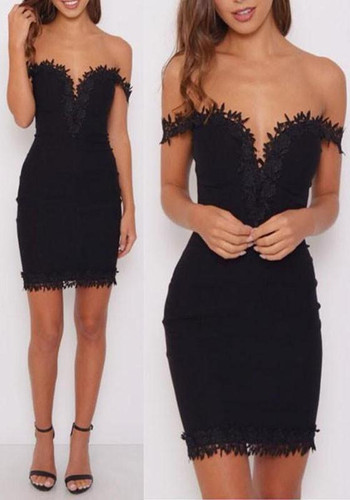 Casual Black Patchwork Lace Backless Condole Belt Plunging Neckline Mini Dress Casual Black Patchwork Lace Backless Condole Belt Plunging Neckline Mini Dress