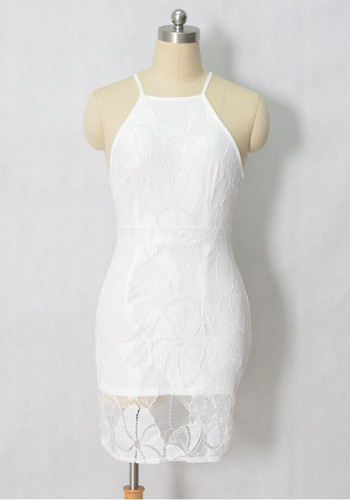 Casual White Patchwork Lace Irregular Spaghetti Strap Square Neck Mini Dress