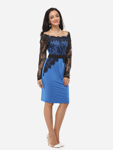 Casual One Shoulder Dacron Lace Patchwork Split Bodycon Dress