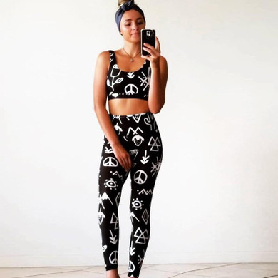 Black Cartoon Print 2-in-1 Elastic Waist Fashion Long Leggings