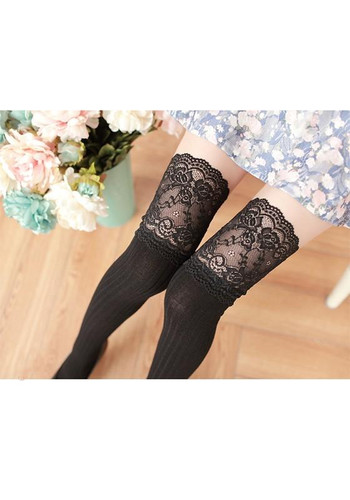 Black Patchwork Lace Draped Elastic Waist Fashion Seven's Leggings