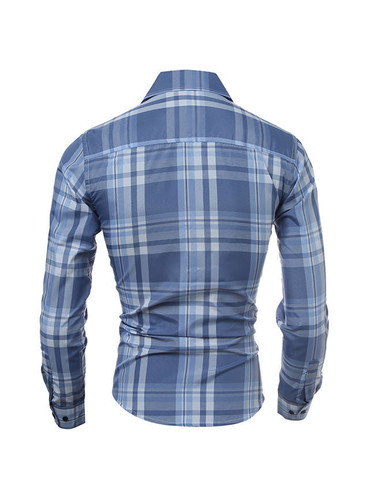 Casual Turn Down Collar Plaid Men Shirt
