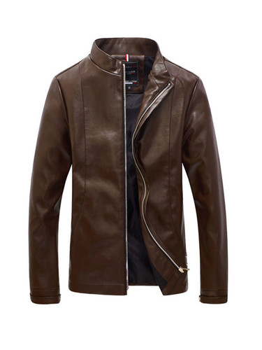 Casual Leather Men Band Collar Jacket